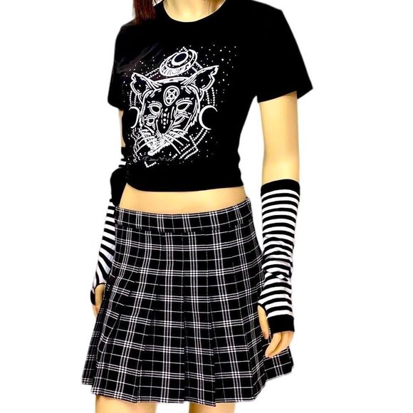 High Waist Black Plaid Pleated Mini Skirt - NEW - Picture 1 of 4